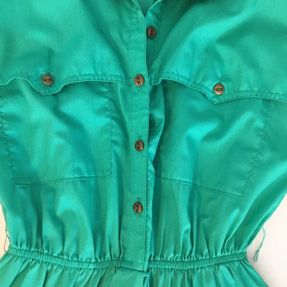 Vintage 80s Day Dress, Green Shirt Dress, Vintage Dress with Pockets Size Medium - Picture 12 of 14
